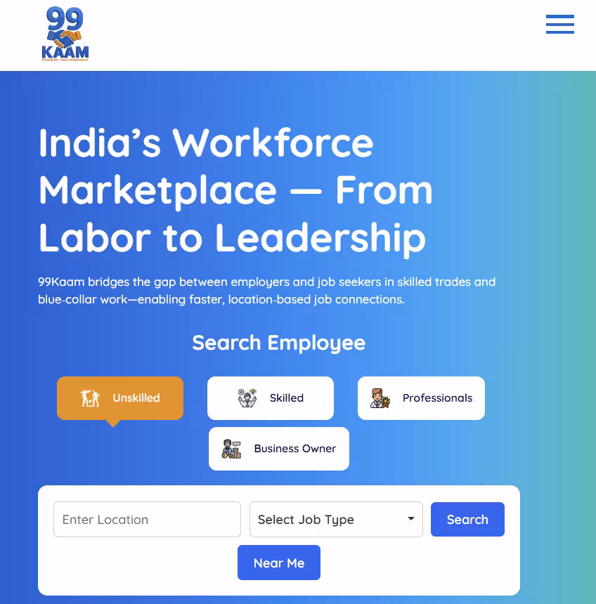 99Kaam – Workforce Marketplace & Job Portal Startup by WEBYMOM